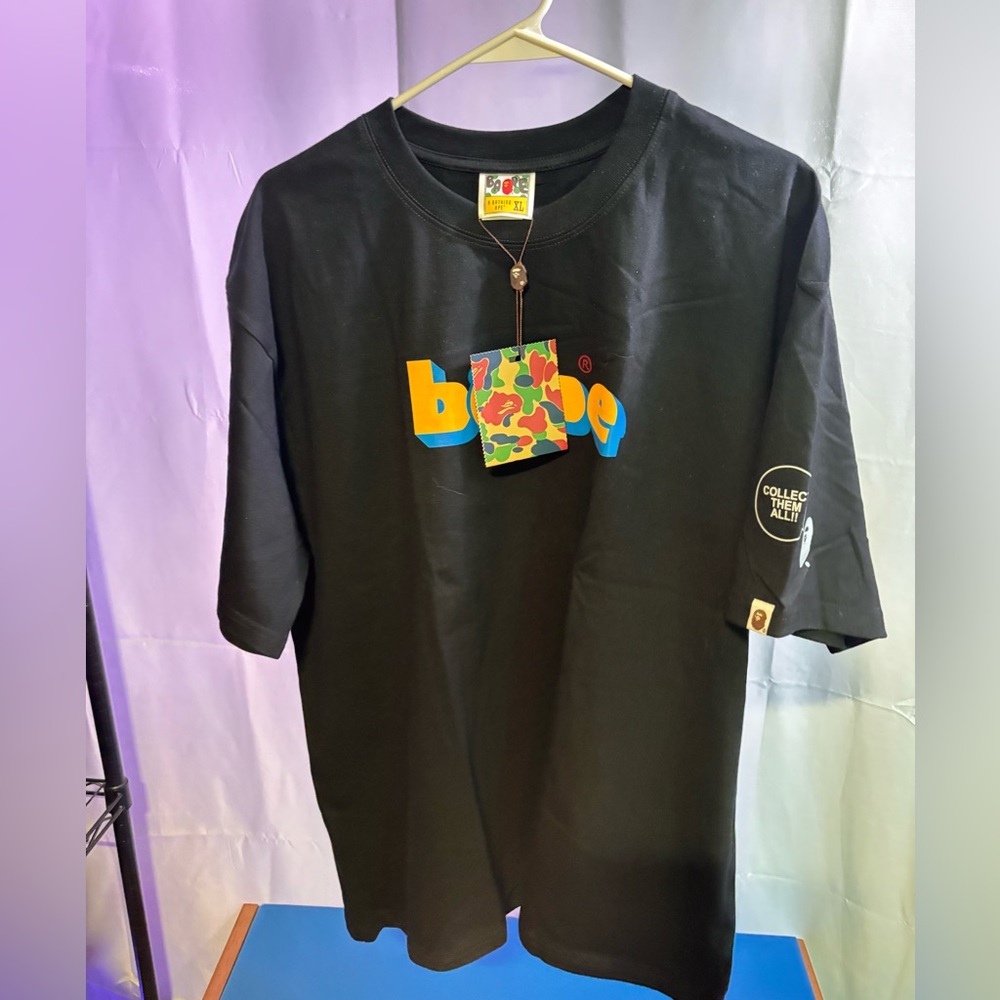 Bape Black Tee with Multicolor Logo